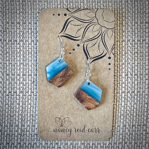 Modern Boho Collection - Pentagon Drop Earrings Wood/Resin