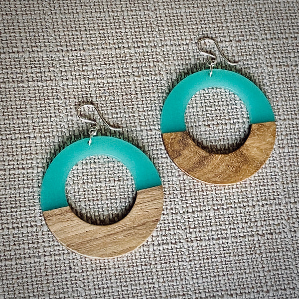 Modern Boho - Large Open Circle - Wood Resin Drop Earrings