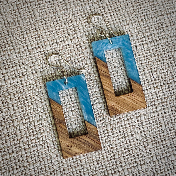 Modern Boho - Open Rectangle - Wood & Resin Drop Earrings