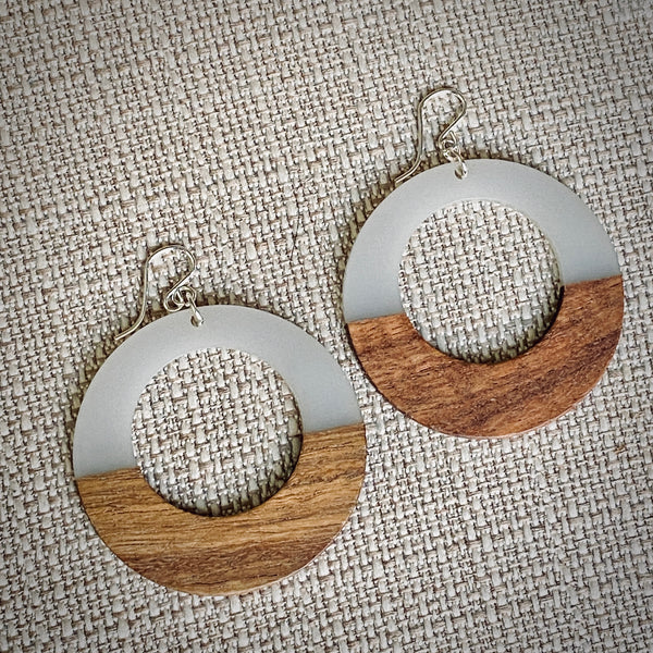 Modern Boho - Large Open Circle - Wood Resin Drop Earrings