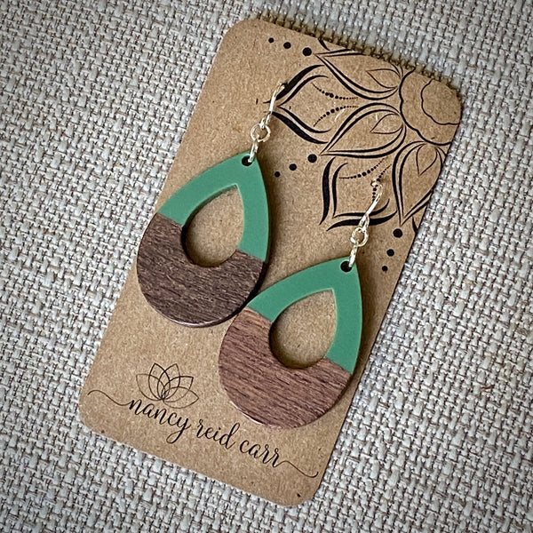Modern Boho - Open Teardrop - Wood & Resin Drop Earrings