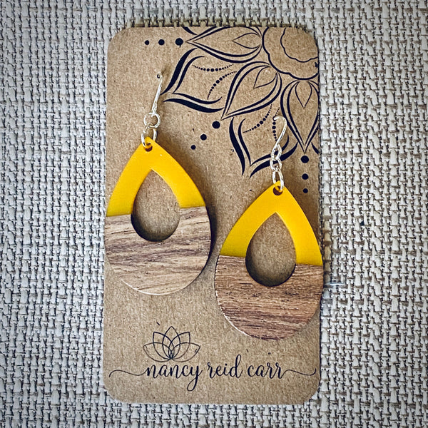 Modern Boho - Open Teardrop - Wood & Resin Drop Earrings