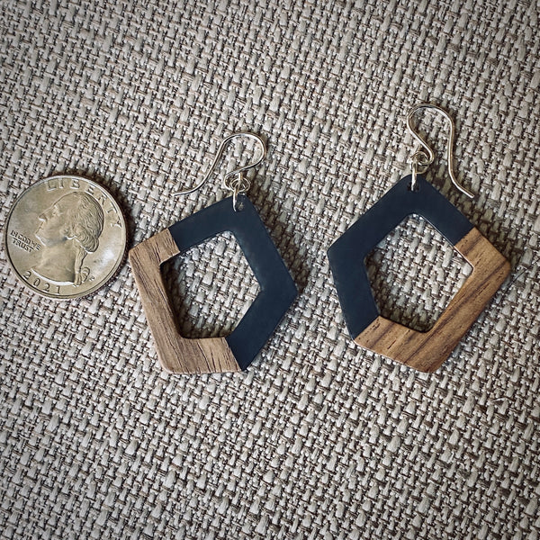 Modern Boho Collection - Hex Hoops - Wood & Resin
